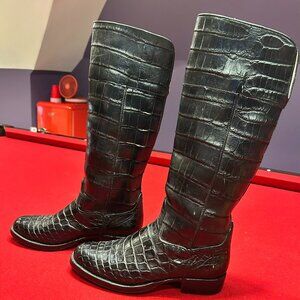 Custom Made Black Alligator Riding Boots – Size 8